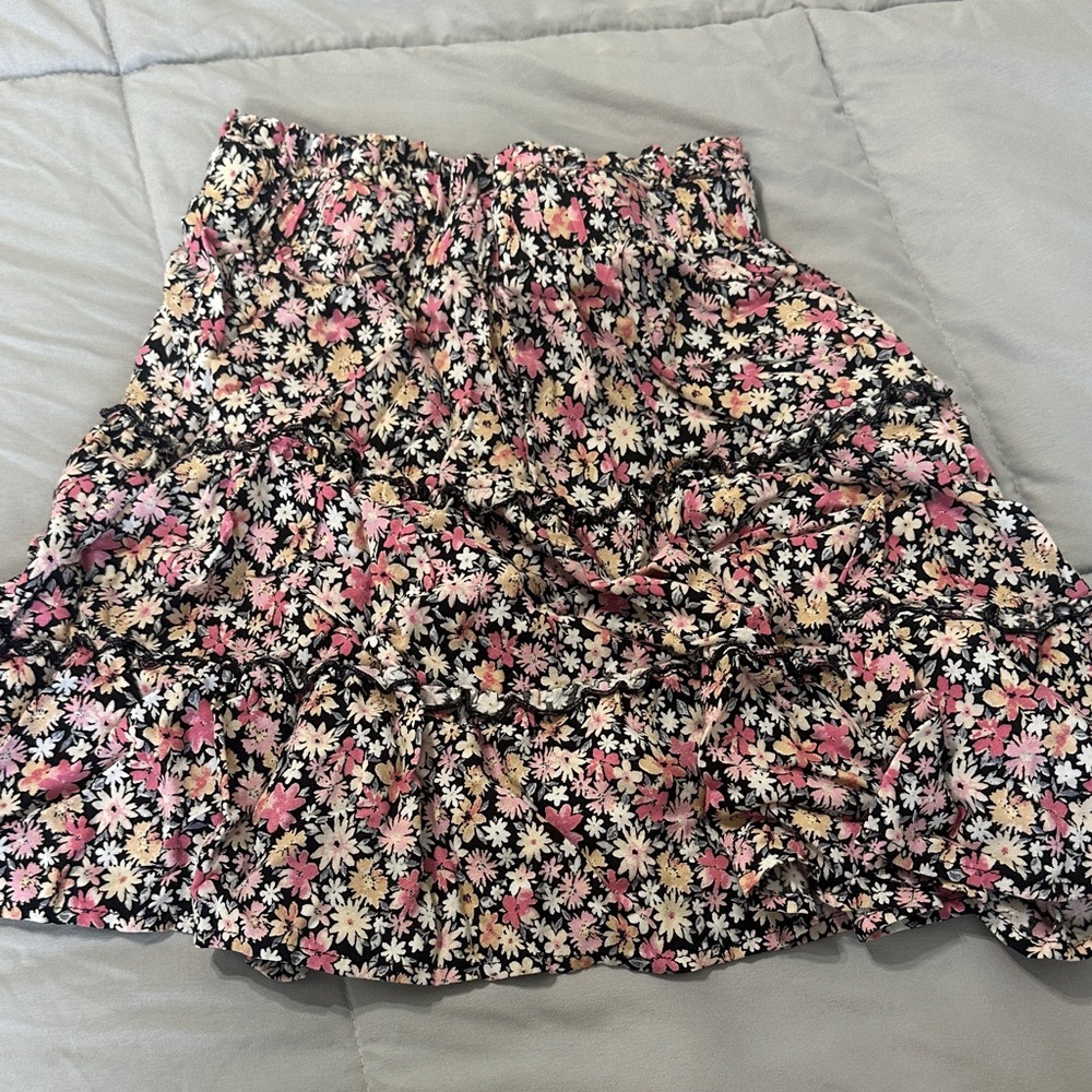 Wild Fable Floral Mini Skirt - Pink, Yellow, White on Black